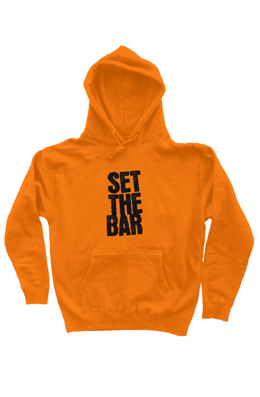 Set The Bar Hoodie (Black Stacked Logo Pullover Hoodie) Safety Orange