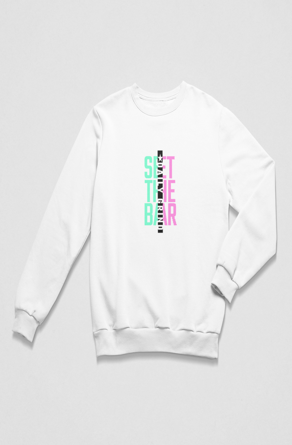 Set The Bar Sweatshirt (Modern Typographic Mint and Pink) White